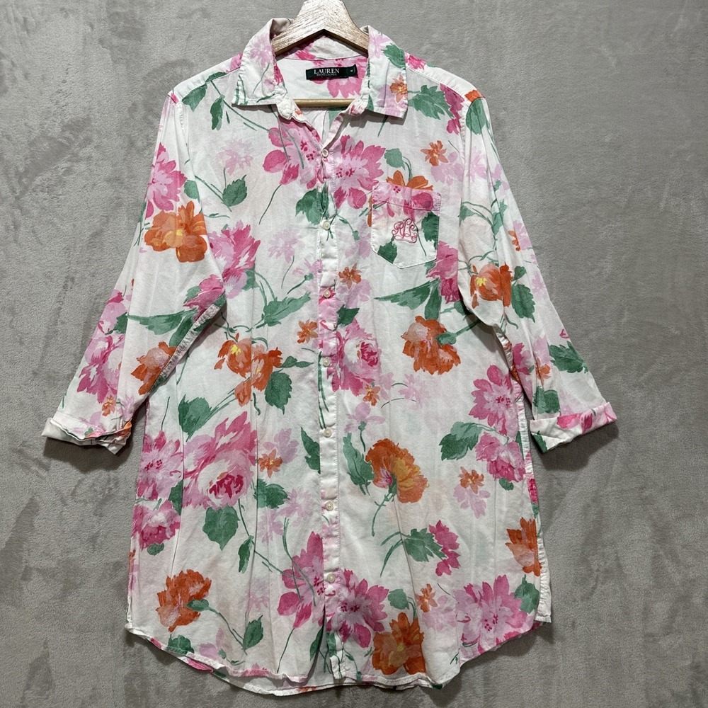 Lauren Ralph Lauren‎ RLL Women's Button Down 3/4 Sleeve Shirt Floral Pattern